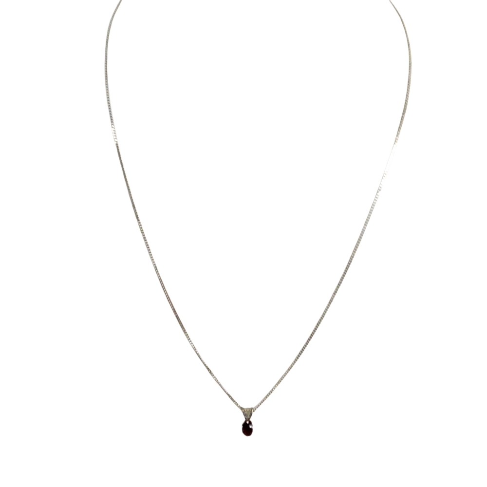 Dainty Pendant Necklace 925 Sterling Silver Garnet Color CZ Solitaire A0227 - Picture 2 of 13